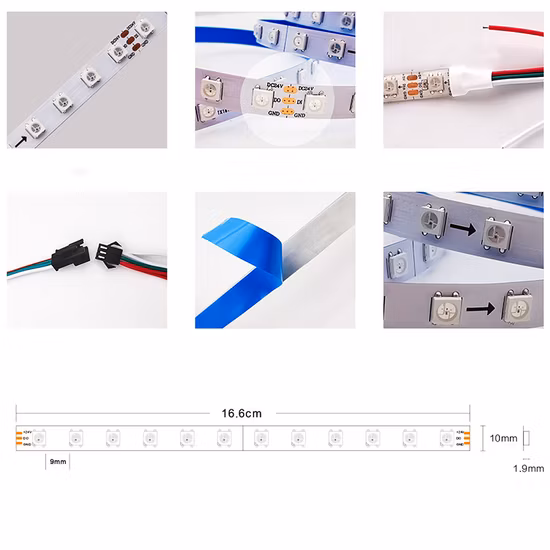 Tira de LED de pixel RGB programável Magic Addressable LED Light Strip RGBW 12V 24V Ws2811 Ws2812b